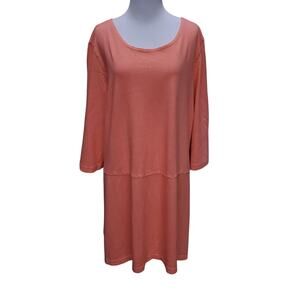 Bryn Walker Coral Orange Pink Cotton Scoop Neck Tunic Top Keyhole Lagenlook  XL